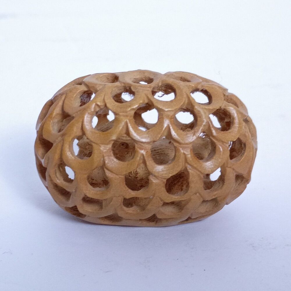 Vintage Archana Crafts India Hand Carved Wooden Egg With Undercut Bird in Nest